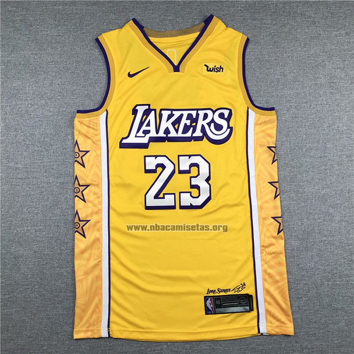Camiseta Los Angeles Lakers Lebron James NO 23 Ciudad 2019-20 Amarillo